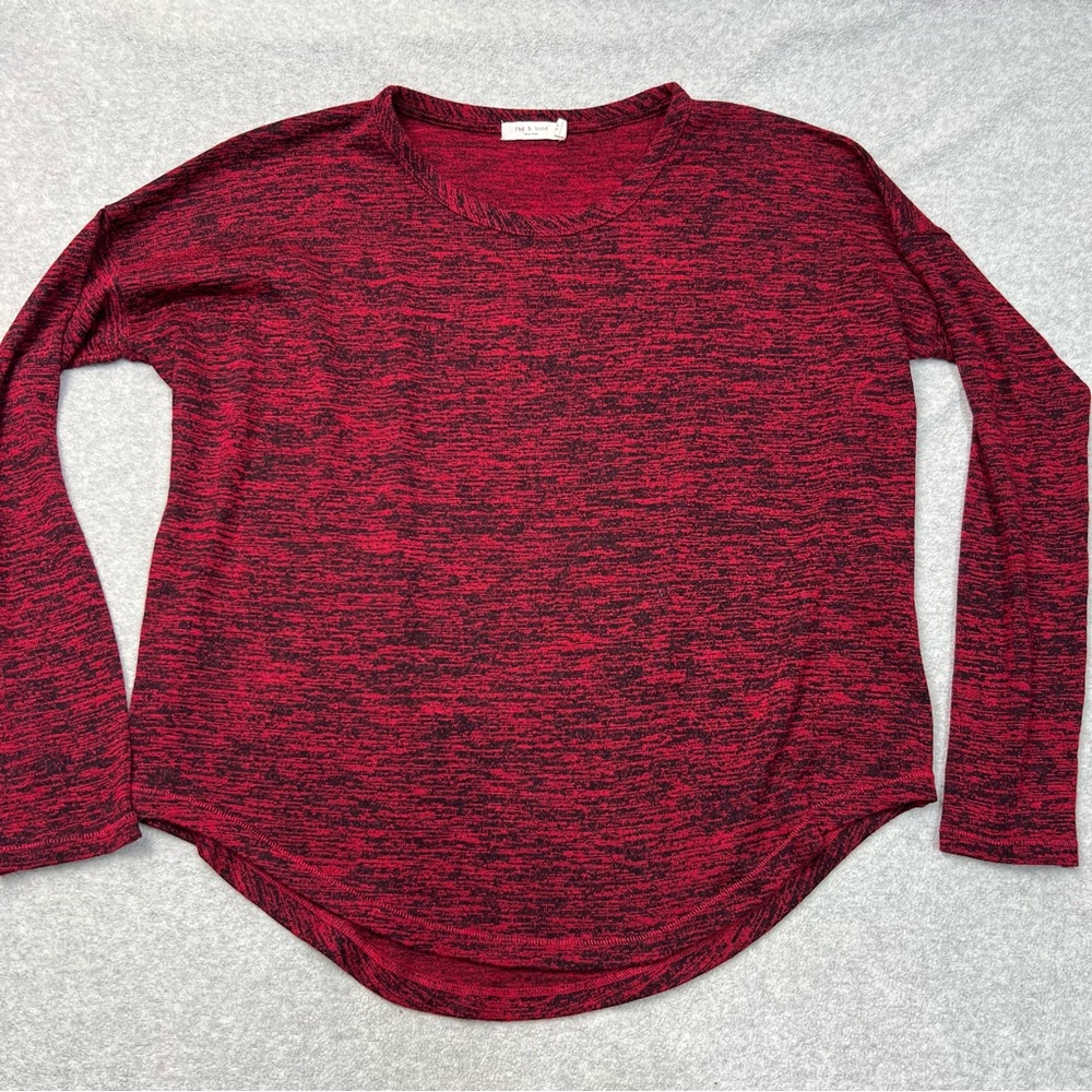 Rag & Bone Top Womens Medium Red Black Space Dye Knit Rayon Stretch Long Sleeve - Picture 1 of 6